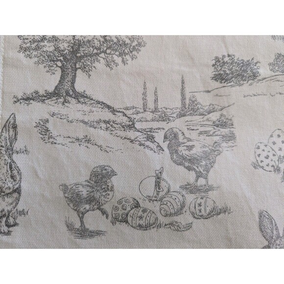 NWT Bunny Tales Cotton Table Runner Easter Bunny Cotton 15" x 90" White Gray - Picture 5 of 7